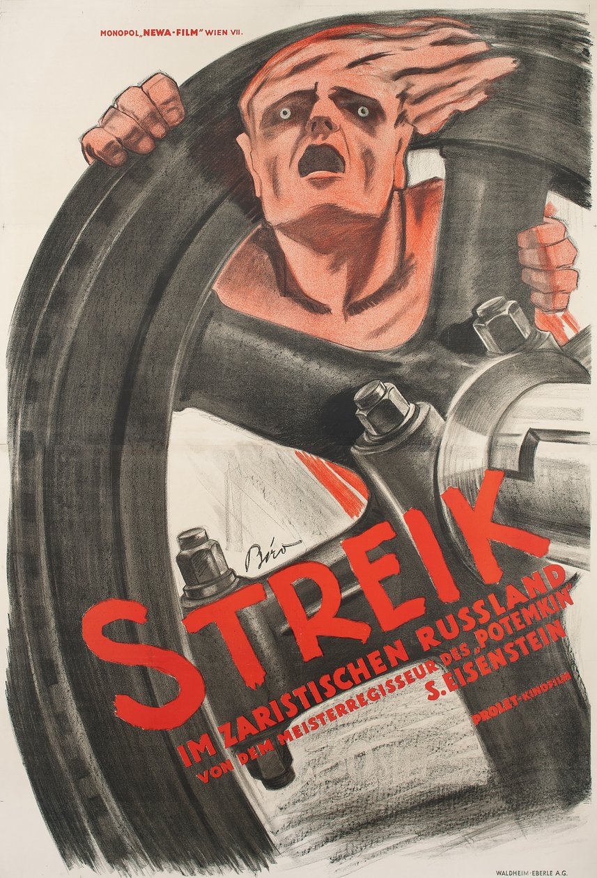 Affisch för stumfilmen "Strike" av Sergei Eisenstein av Mihaly Biro