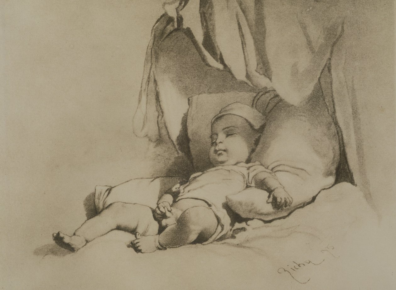 Baby sover på sängen av Mihaly von Zichy