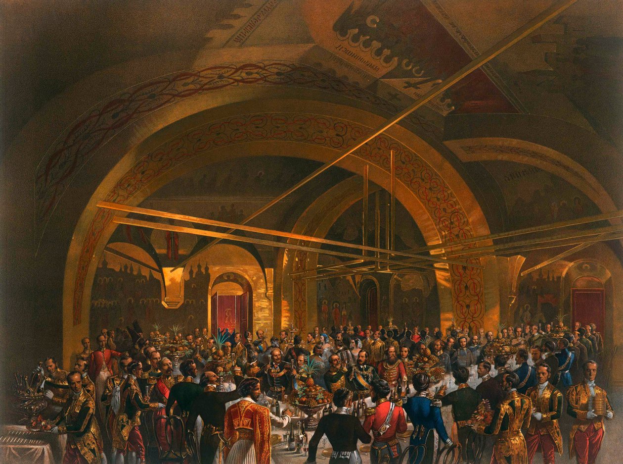 Kröningsbankett för sändebuden i Gyllene salen i det stora Kremlpalatset, Moskva, 1856 av Mihaly von Zichy