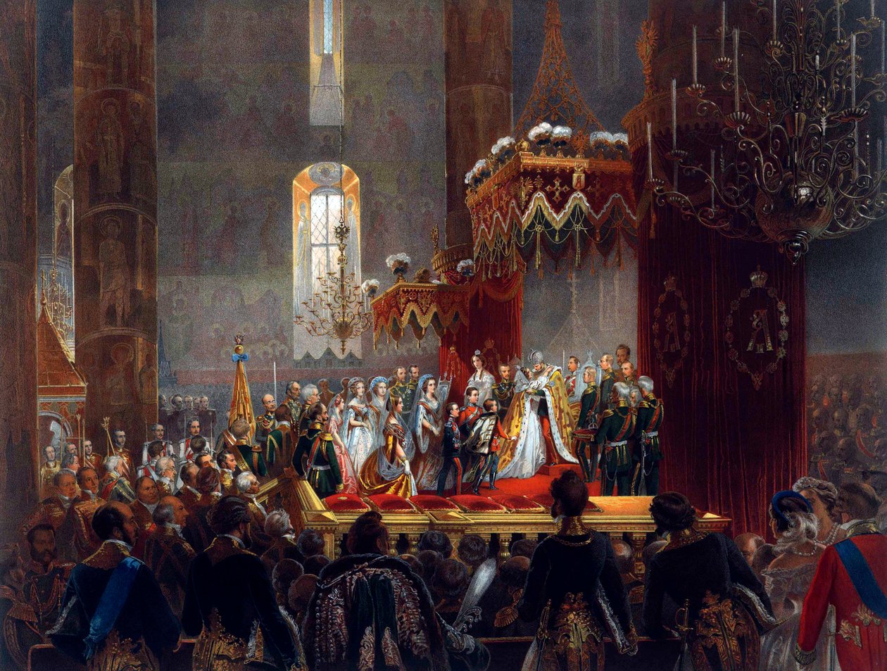 Hyllning från den kejserliga familjen till tsar Alexander II, Moskva, 1856. av Mihaly von Zichy