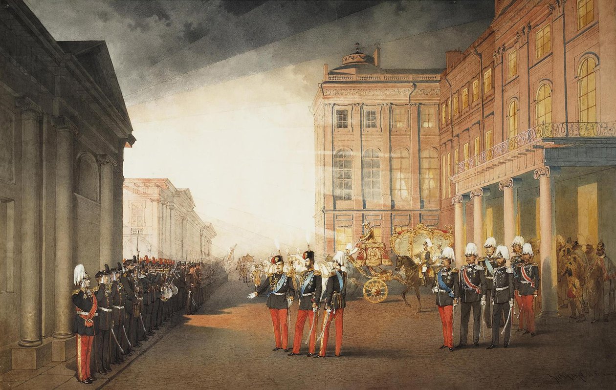 Parad framför Anichkovpalatset i Petersburg, 1870 av Mihaly von Zichy