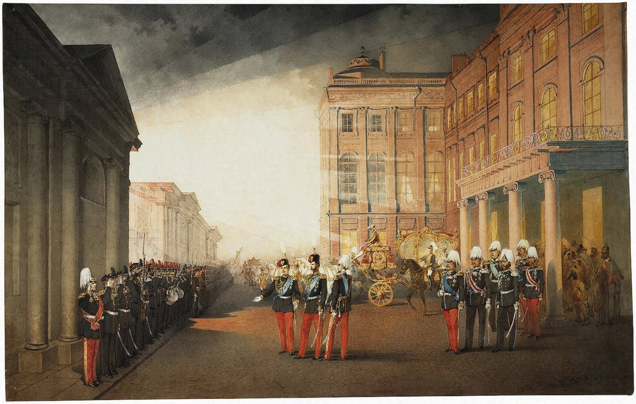 Parad framför Anichkovpalatset den 26 februari 1870, 1870 av Mihaly von Zichy