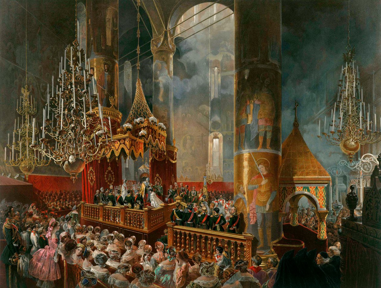 Krönandet av tsarina Maria Alexandrovna av Ryssland, Moskva, 1856. av Mihaly von Zichy