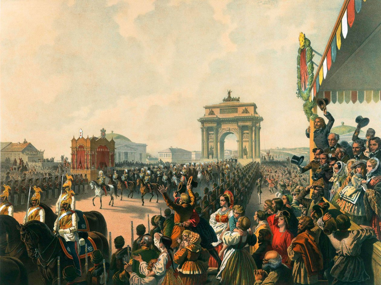 Deras majestät Alexander II:s och Maria Alexandrovnas triumferande inträde i Moskva, 1856. av Mihaly von Zichy