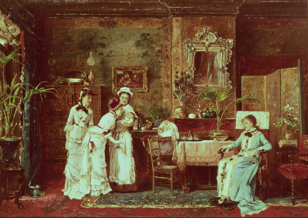 Besök hos en nybliven mor, 1879 av Mihály Munkácsy
