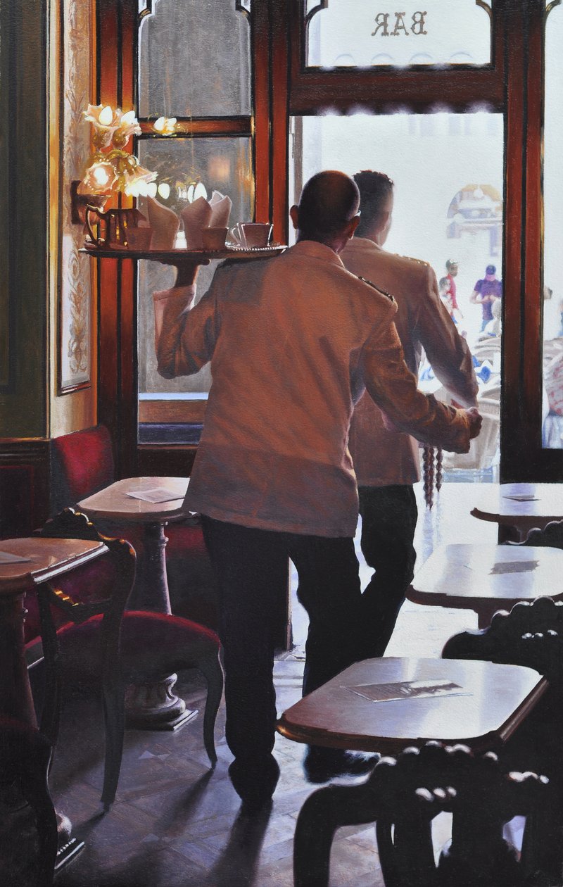 Dancing Waiters, 2019 (olja på linne) av Mike Briscoe