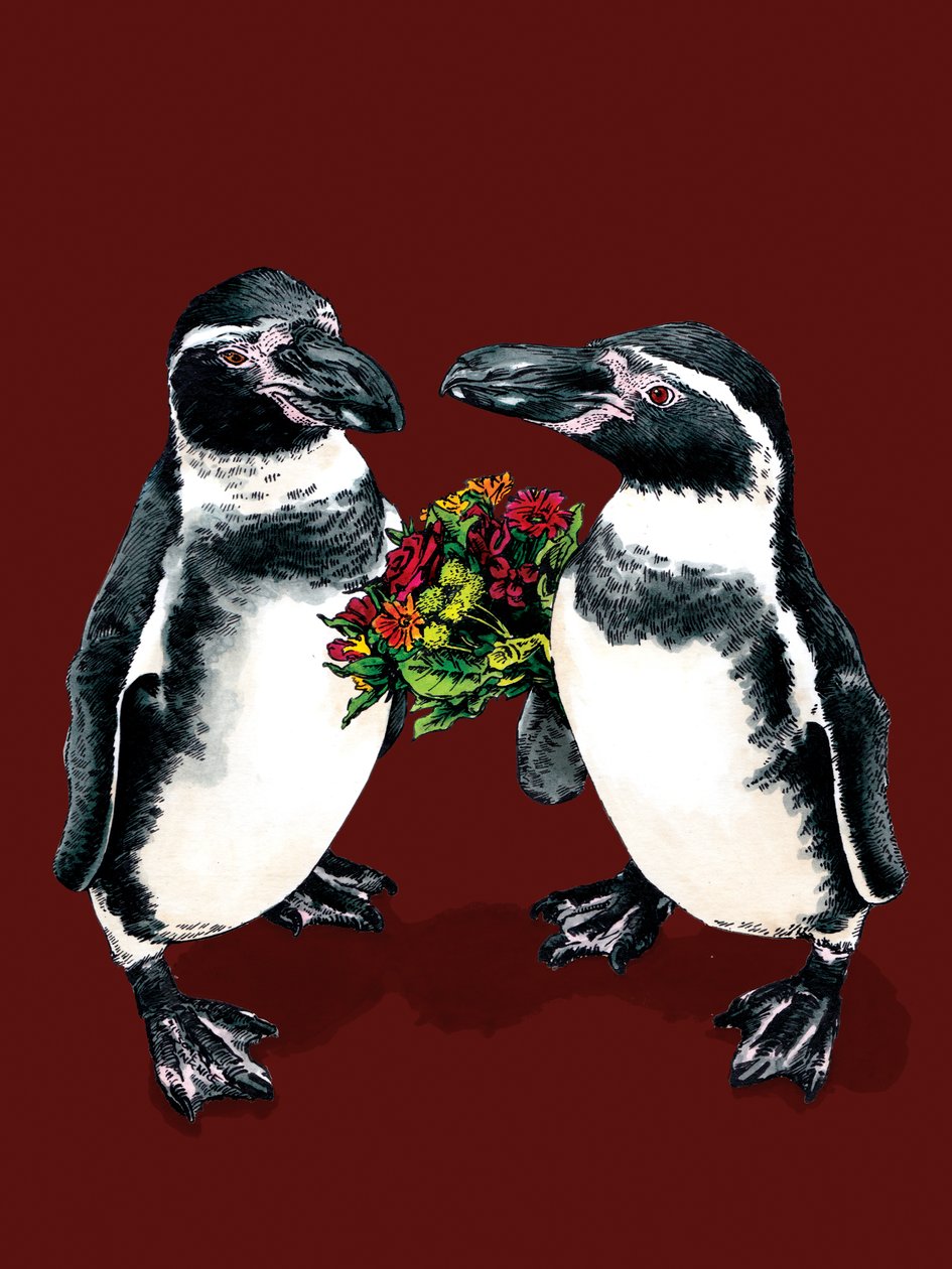 Anniversary Penguins on Red Oxide, 2020 av Mike Davis