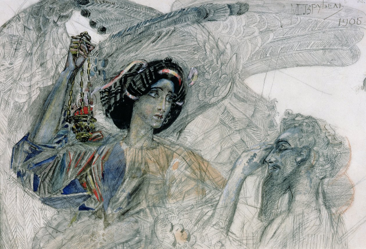 Den sexvingade serafen, från "Profeten", av Alexander Pushkin (1799-1837), 1905 (kol och gouache på papper) av Mikhail Aleksandrovich Vrubel