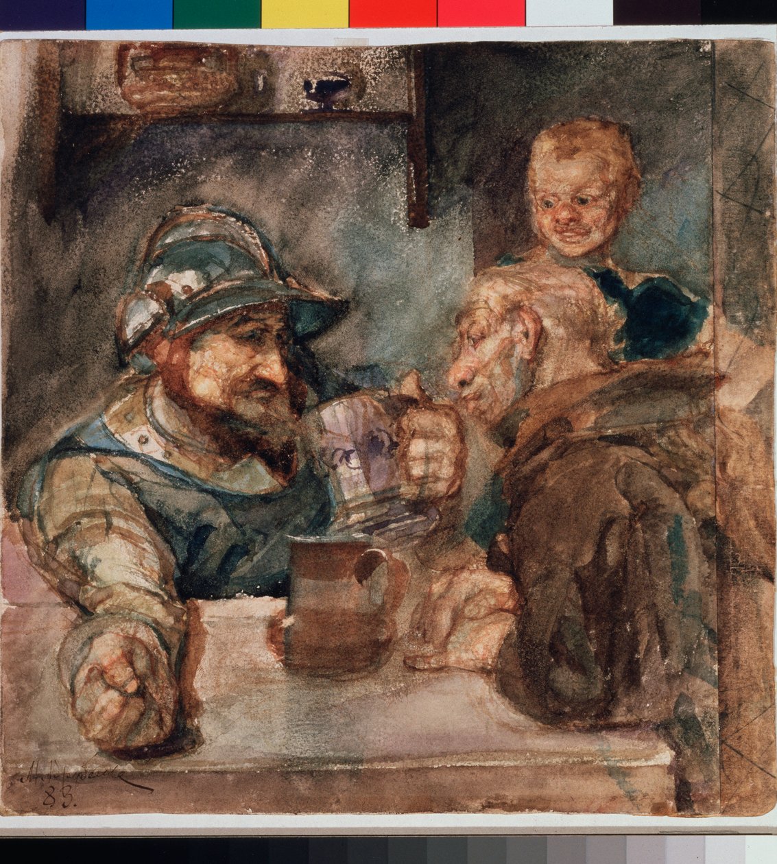Above a mug of beer (Above a Beer Tankard) - Konstverk av Mikhail Alexandrovich Vrubel (Vrubel) (1856-1910), olja på duk av Mikhail Aleksandrovich Vrubel
