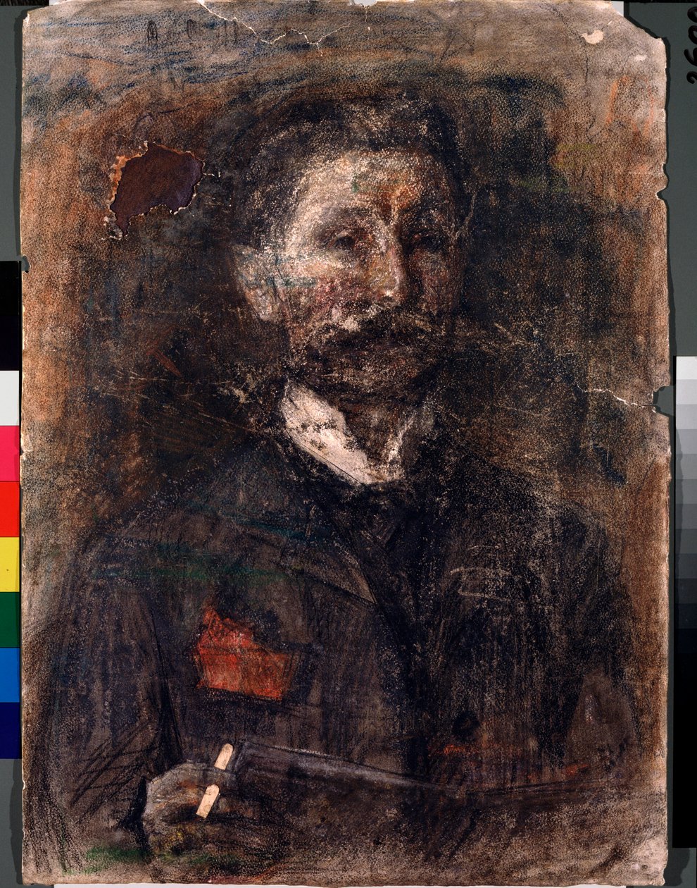 Autoportrait (Självporträtt) - Verk av Mikhail Alexandrovich Vrubel (Vrubel) (1856-1910), kol, pastell och sangvin på kartong av Mikhail Aleksandrovich Vrubel