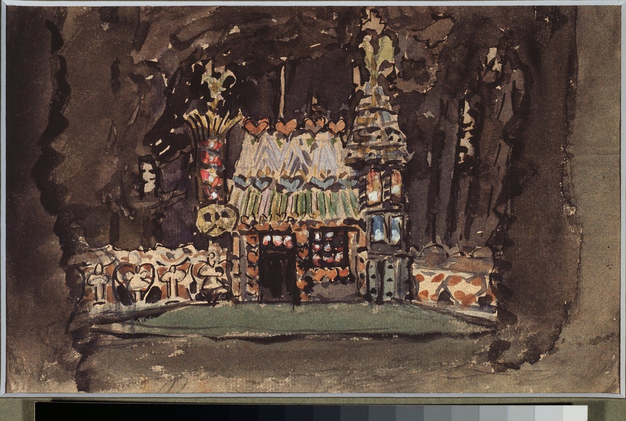 Förberedande dekor för operan "Hansel and Gretel" av Engelbert Humperdinck (1854-1921) (Scenografi för operan Hansel And Gretel) - Oeuvre de Mikhail Alexandrovich Vrubel (Vroubel) (1856-1910), krita, aquarelle et gouache på papper av Mikhail Aleksandrovich Vrubel