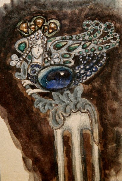 Design för en prydnadskam för prinsessan Maria Tenisheva, ca 1900-10 (akvarell på papper) av Mikhail Aleksandrovich Vrubel