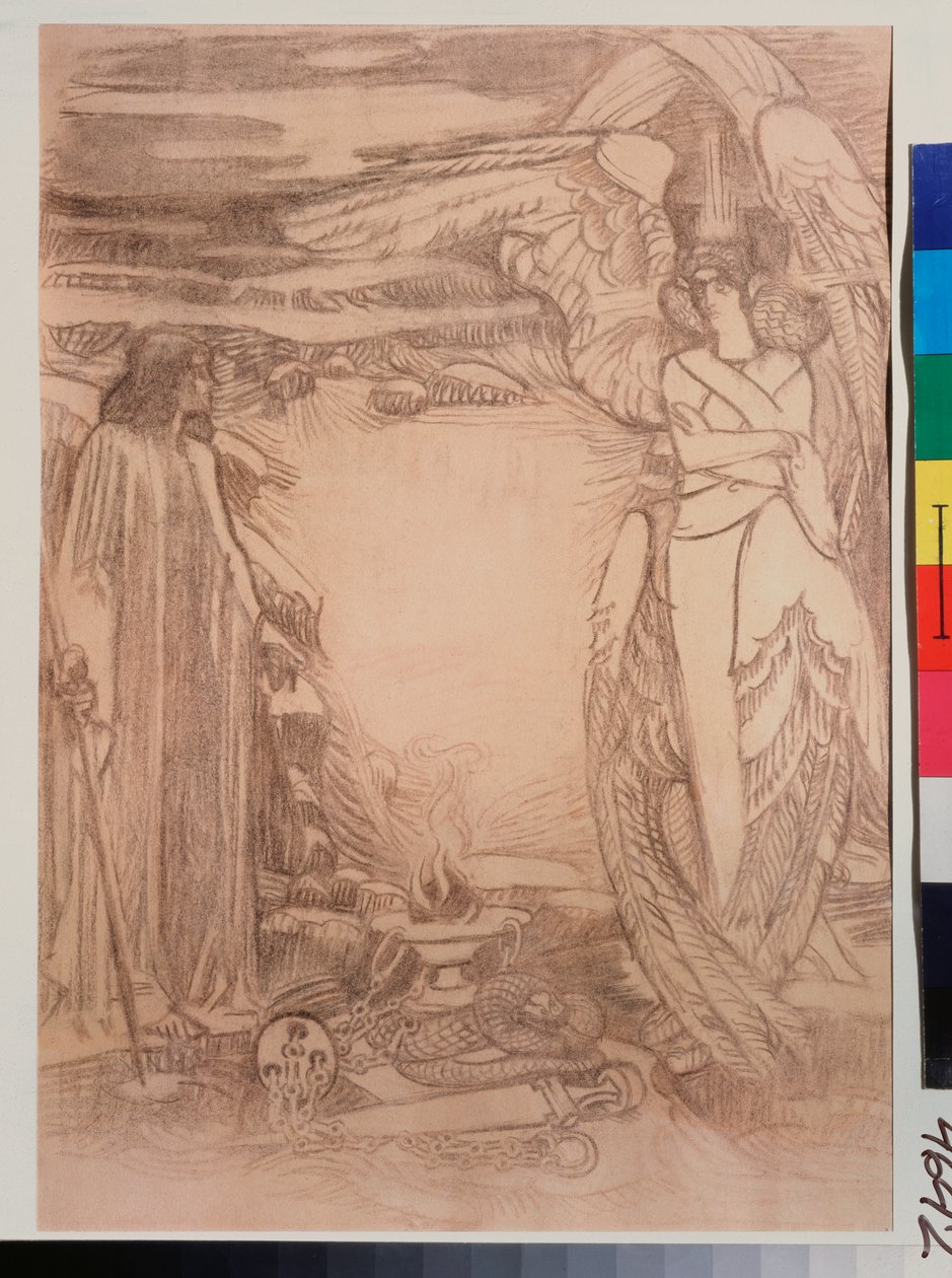 Illustration pour le poeme Prophete de Alexandre Pouchkine (1799-1837) (illustration till dikten Prophet av A Pushkin) - Teckning av Mikhail Alexandrovich Vrubel (Vrubel) (1856-1910), sangvinsk på papper av Mikhail Aleksandrovich Vrubel