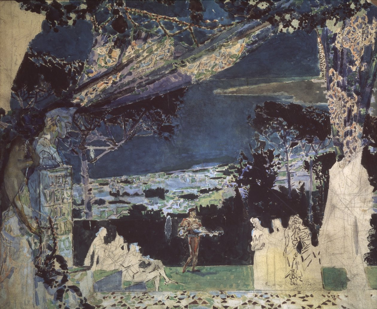 Italien. Natt i Neapel. Gardindesign för den privata ryska operan, 1891 av Mikhail Aleksandrovich Vrubel