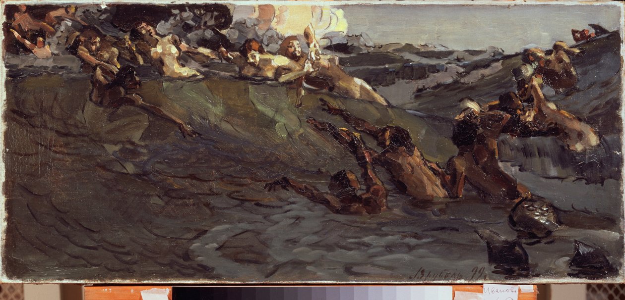 Spelar Naiads and Tritons - Målning av Mikhail Alexandrovich Vrubel (Vrubel) (1856-1910), olja på duk av Mikhail Aleksandrovich Vrubel