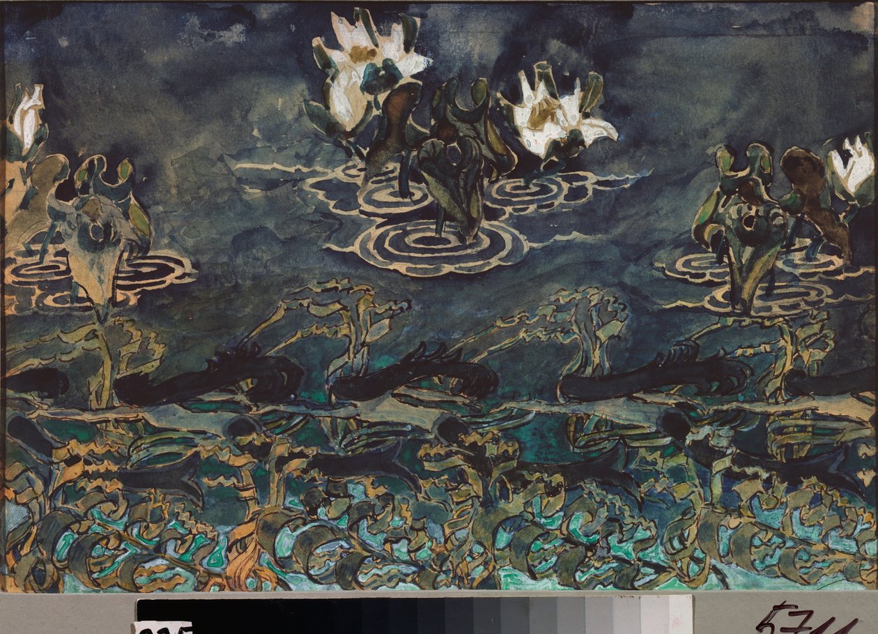 Nenuphars (nympheas) (Vattenliljor) - Verk av Mikhail Alexandrovich Vrubel (Vrubel) (1856-1910), akvarell och gouache på papper, rysk konst från 1800- och 1900-talet, art nouveau - State Museum Abramtsevo Estate, Moskva av Mikhail Aleksandrovich Vrubel