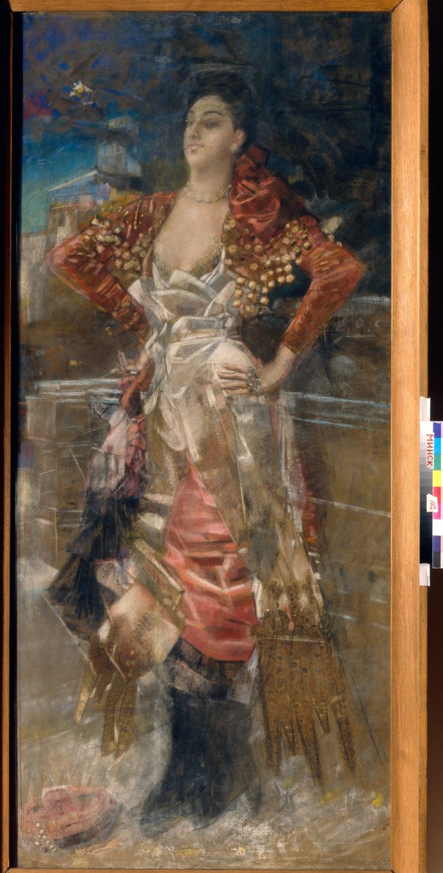 Porträtt av dansaren och skådespelerskan Caroline (Carolina) Otero, känd som La Belle Otero (1868-1965). Courtesan från Belle Epoque. Verk av Mikhail Alexandrovich Vrubel (Vrubel) (1856-1910), pastell på duk av Mikhail Aleksandrovich Vrubel