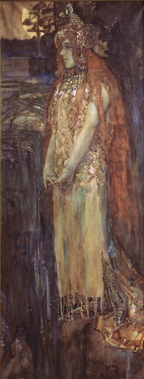 Sångerskan Nadezhda Zabela-Vrubel som Volkhov Princesses un te opera Sadkoby N. Rimsky-Korsakov, 1898 av Mikhail Aleksandrovich Vrubel