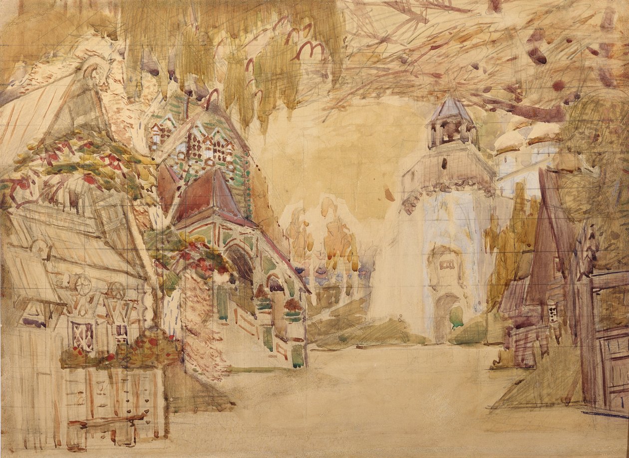 Scenografi för operan The Tsars bride av N. Rimsky-Korsakov, 1899 av Mikhail Aleksandrovich Vrubel