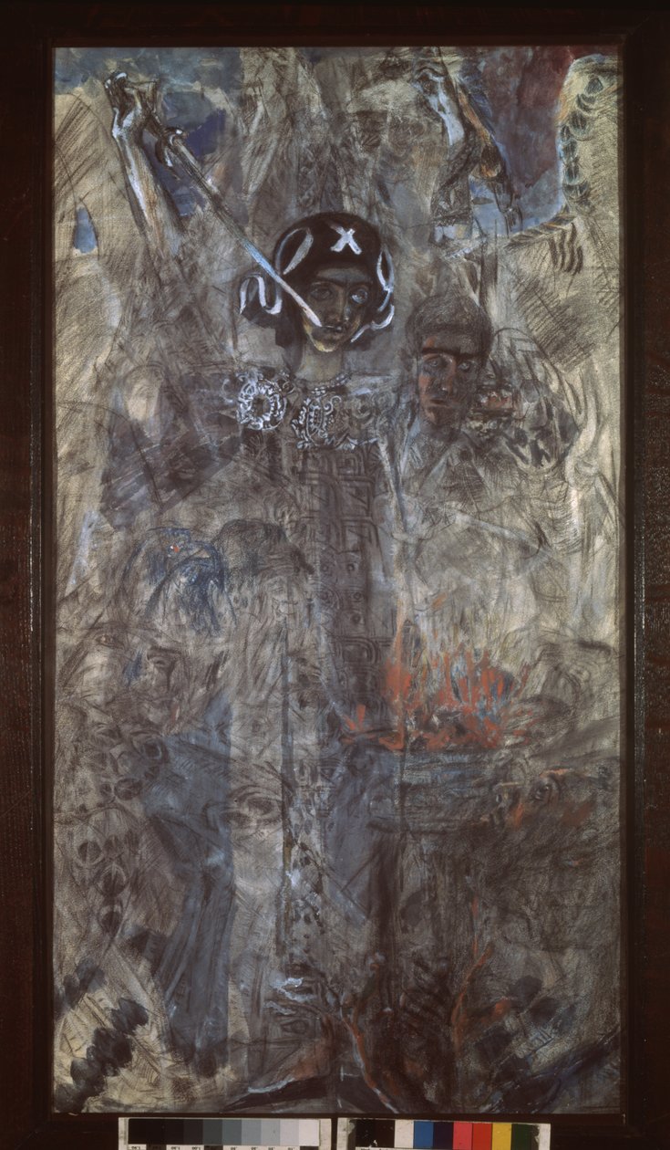 Profeten Hesekiels vision, 1905 (kol, wc och gouache på kartong) av Mikhail Aleksandrovich Vrubel