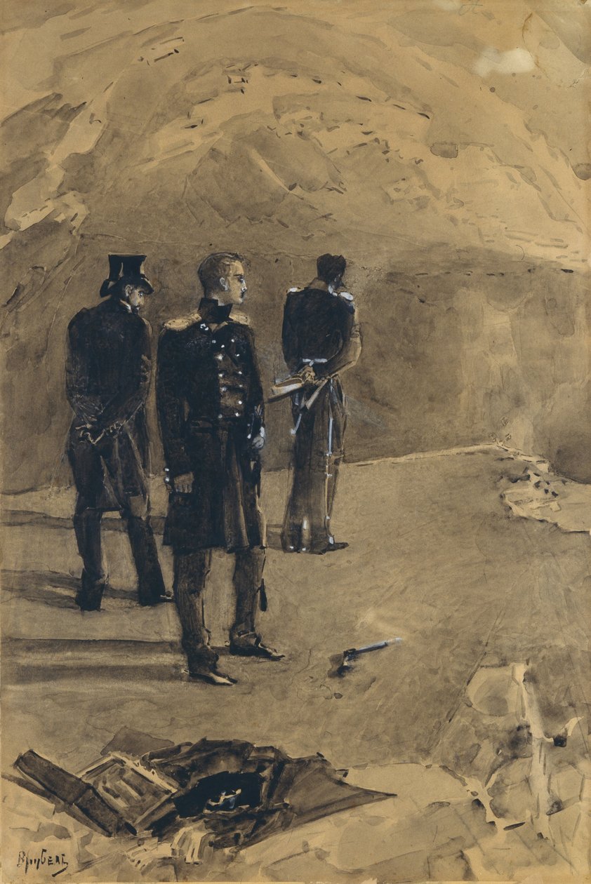 Duellen av Pechorin och Grushnitsky. Illustration till romanen A Hero of Our Time av Mikhail Lermontov, 1891 av Mikhail Aleksandrovich Vrubel
