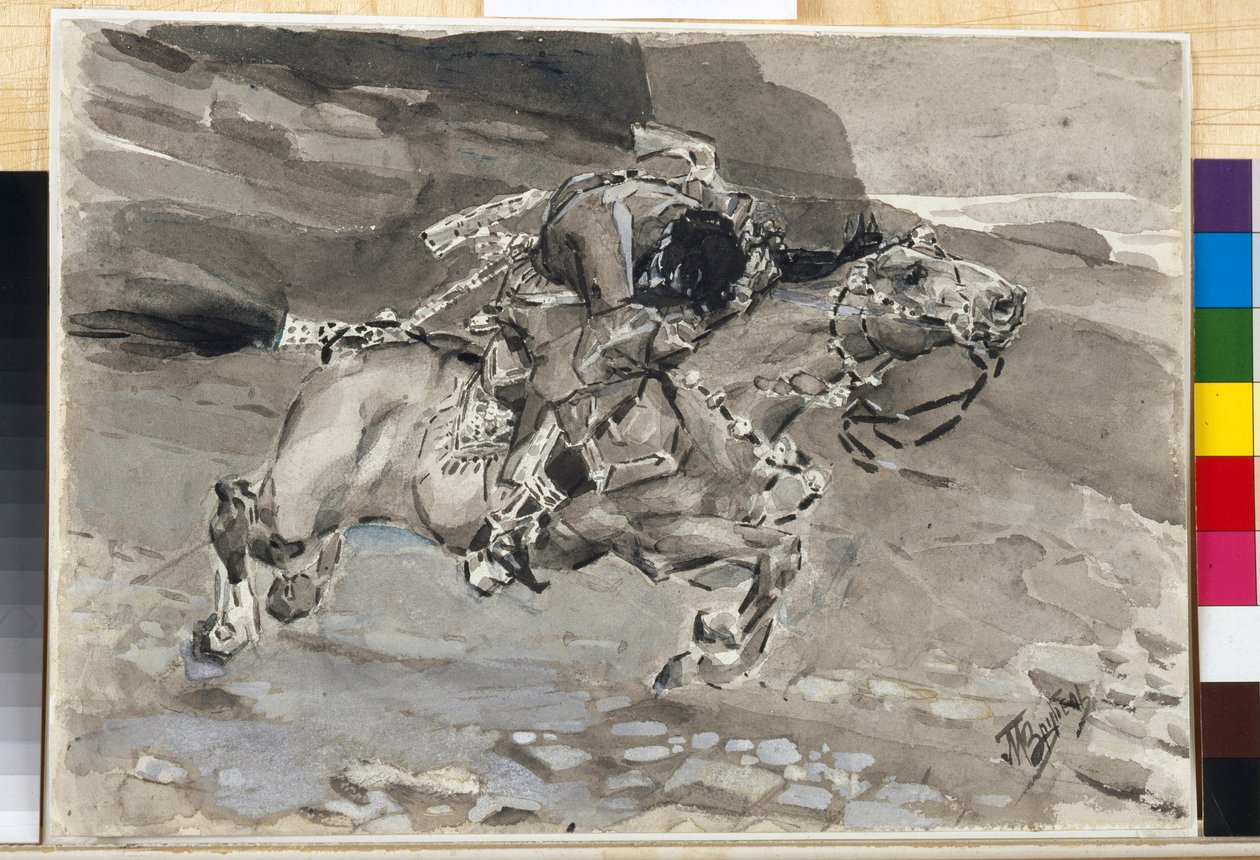 En ryttare - Illustration från dikten ""The Demon"" av Mikhail Lermontov (1814-1841) - Konstverk av Mikhail Alexandrovich Vrubel (Vrubel) (1856-1910) av Mikhail Aleksandrovich Vrubel