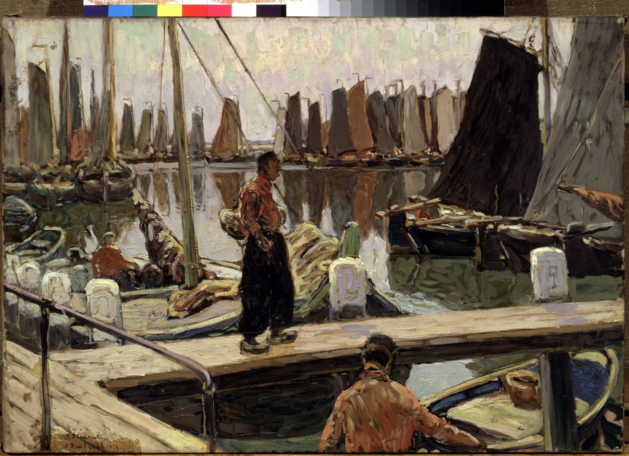 Segelbåtar, tystnad (Segelbåtar, lugn). Målning av Mikhail Alexandrovich Demyanov (1873-1913). Olja på duk av Mikhail Alexandrovich Demianov