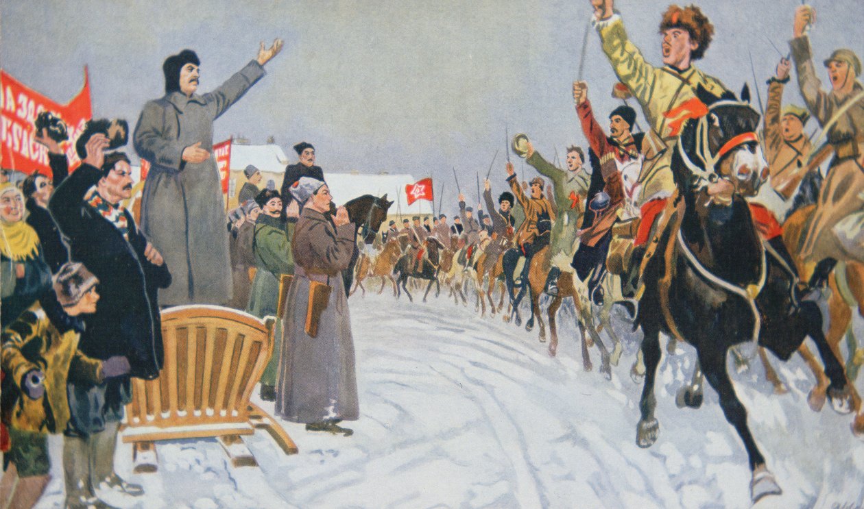 Stalin granskar republikens första röda kavalleriarmé av Mikhail Ivanovich Avilov