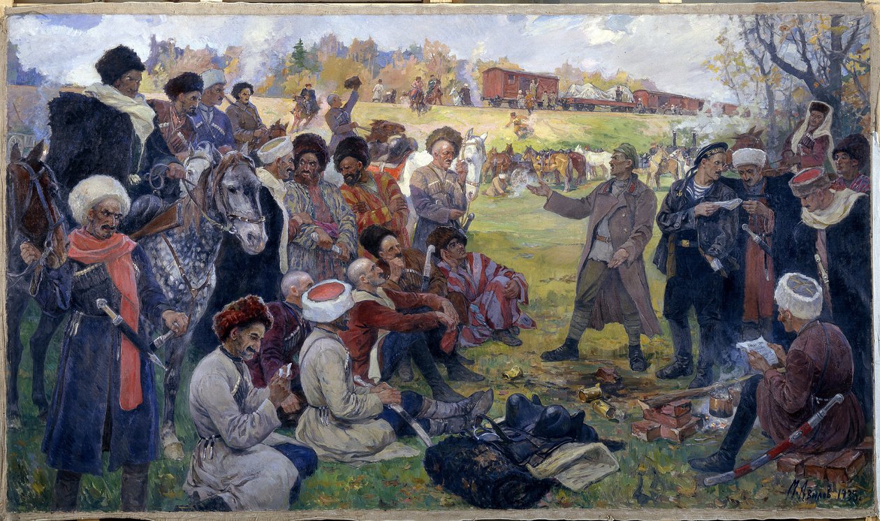 De bolsjevikiska agitatorerna i general Kornilovs vilda uppdelning nära Gatchina i augusti 1917 av Mikhail Ivanovich Avilov