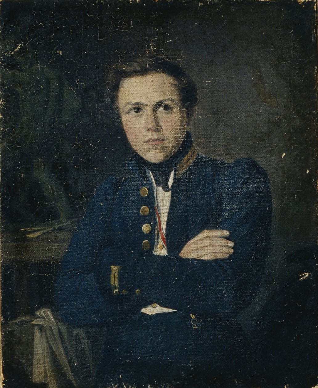 Porträtt av skulptören Alexander Ivanovich Terebenev 1812-1859, 1835 av Mikhail Ivanovich Skotti