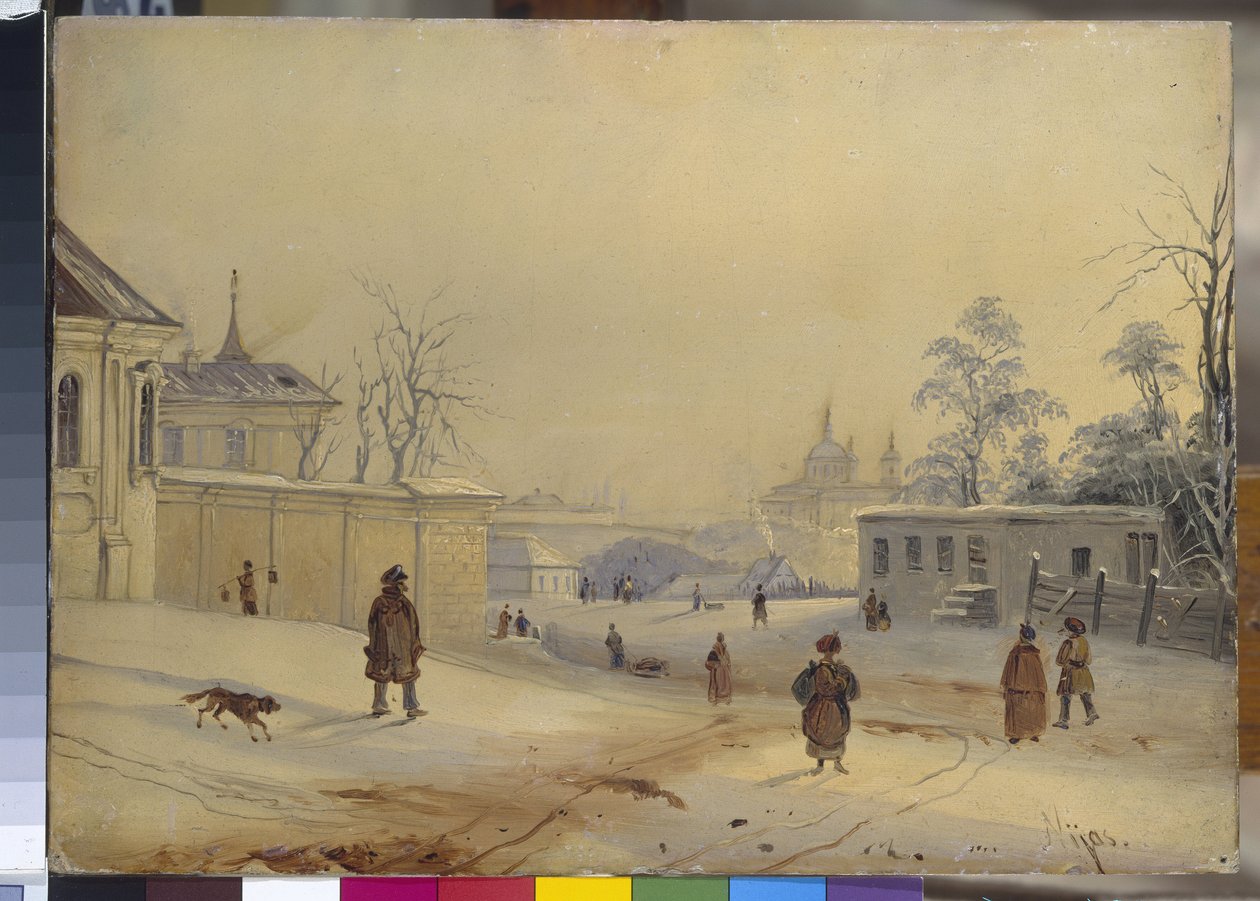 Vladimir Hill i Kiev (Vladimir Hill (Vladimirskaya Gorka) i Kiev). Landskap under snön. Verk av Mikhail Makarovich Sazhin (1818-1887), olja på kartong. Rysk konst från 1800-talet. Ryska statens museum, Sankt Petersburg av Mikhail Makarovich Sazhin
