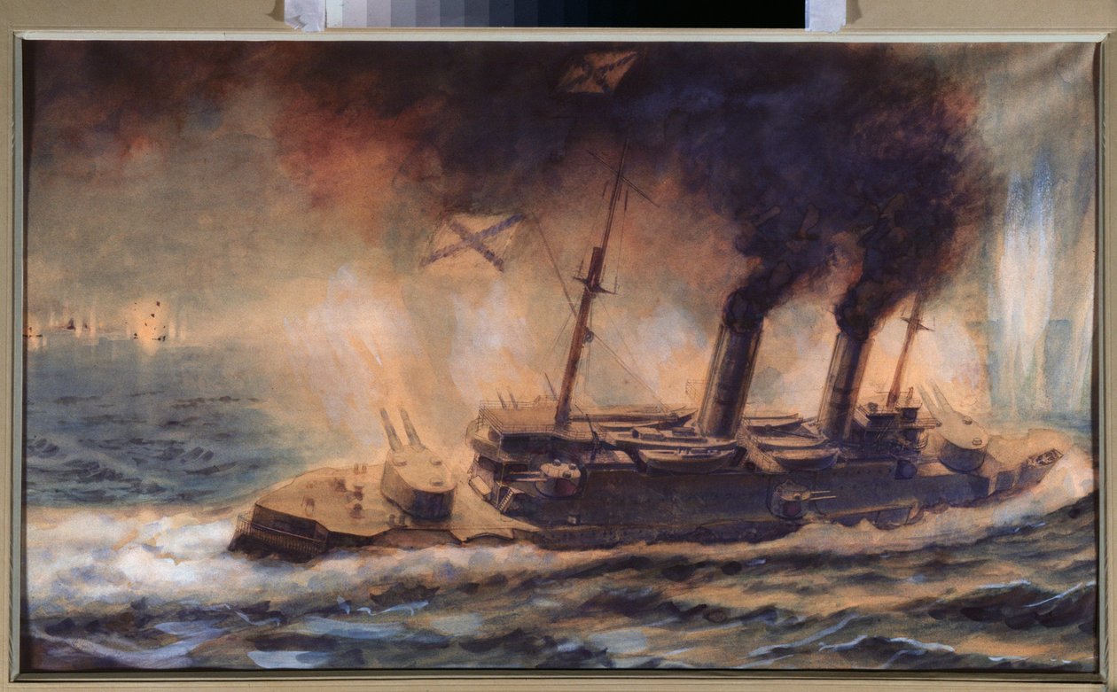 Slaget vid Rigabukten (Lettland), i augusti 1915 (Slaget vid Rigabukten i augusti 1915) - Verk av Mikhail Mikhailovich Semyonov (1899-?), akvarell på papper av Mikhail Mikhailovich Semyonov
