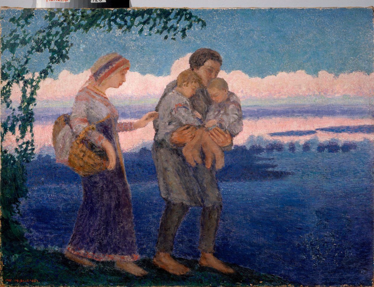 Evening Homecoming - Målning av Mikhail Nikolayevich Yakovlev (1880-1942), olja på duk av Mikhail Nikolayevich Yakovlev