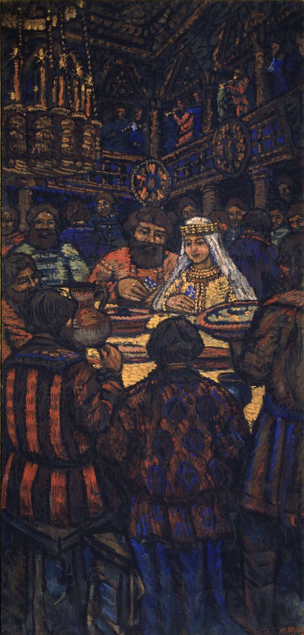 Storhertigen Vladimir I. Svyatoslavichs bröllop Triptyk, Centralpanel, 1920-talet av Mikhail Nikolayevich Yakovlev