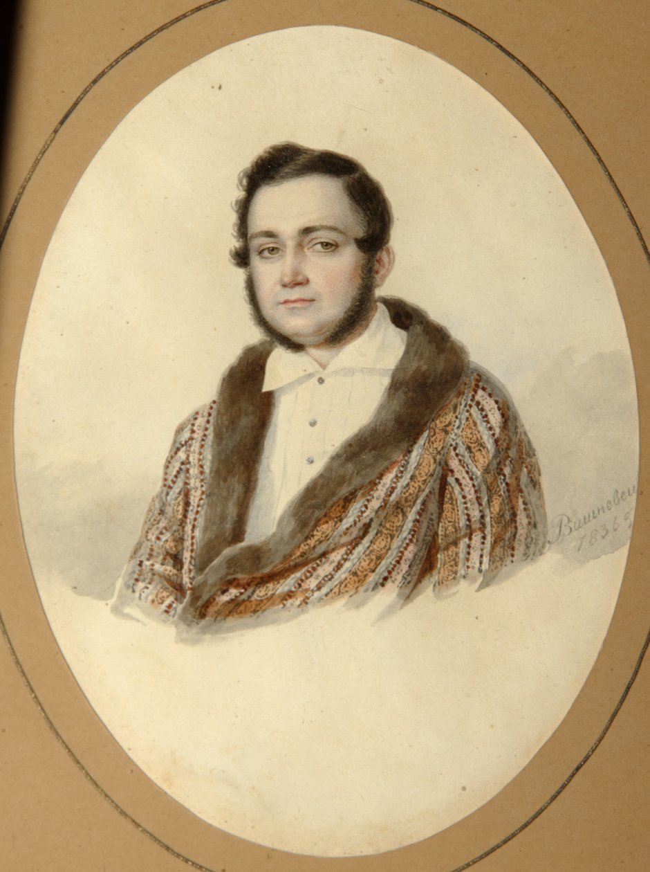 Porträtt av Yakov Nikolaevich Kalinovsky 1814-1903, 1836 av Mikhail Prokopyevich Vishnevitsky