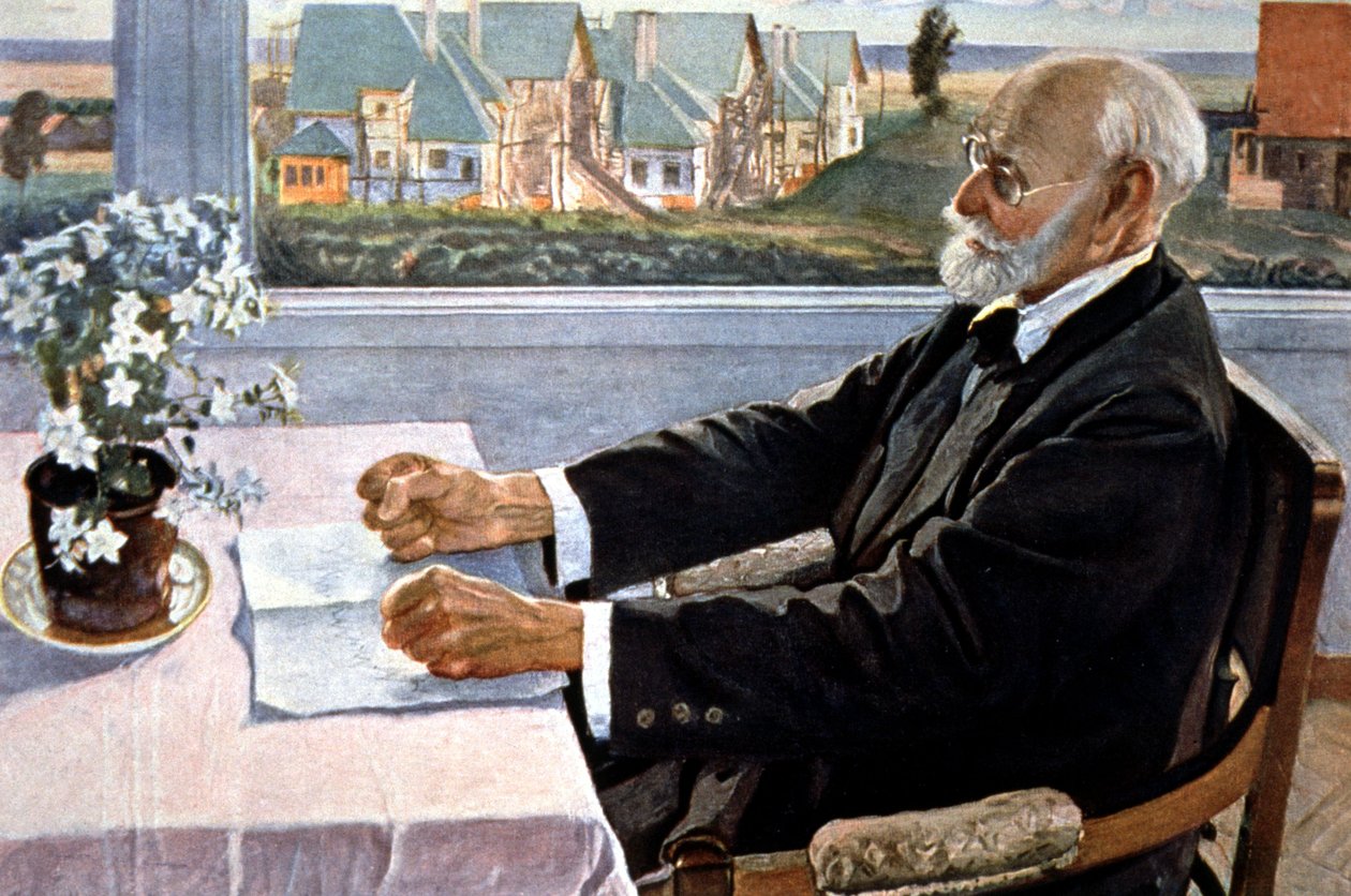 Ivan Pavlov i sitt hus, nära Sankt Petersburg av Mikhail Vasilievich Nesterov