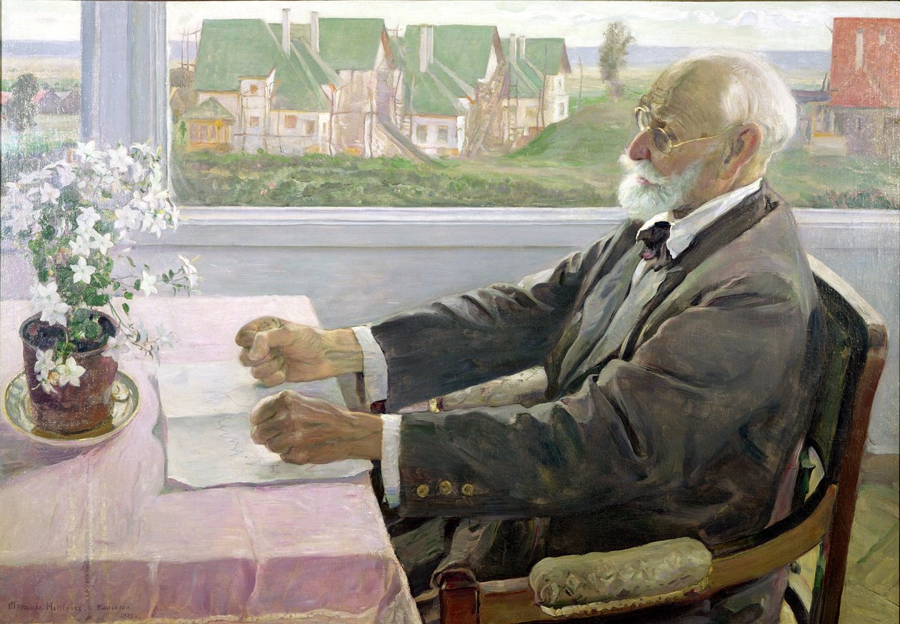 Ivan Petrovich Pavlov (1849-1936) i sitt hus i Koltushy, nära St. Petersburg, 1935 av Mikhail Vasilievich Nesterov