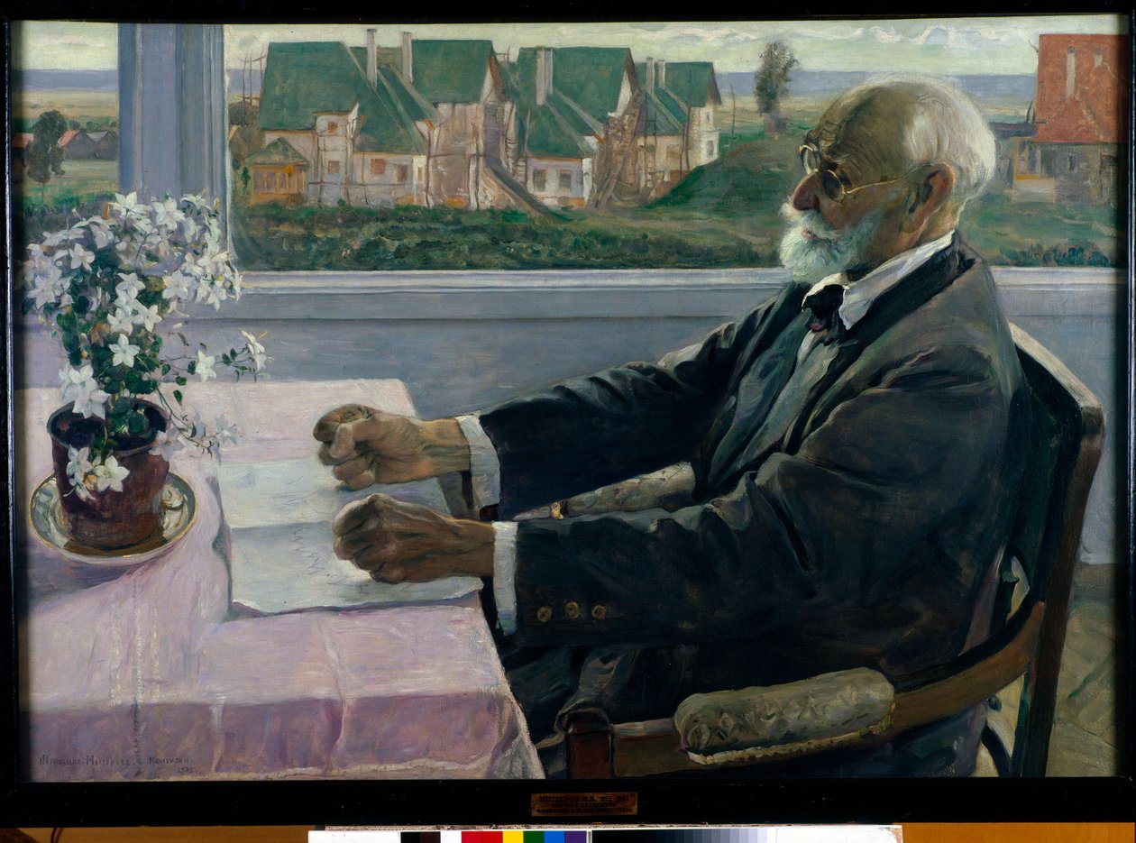 Porträtt av fysiologen, psykologen och läkaren Ivan Petrovich Pavlov - Målning av Mikhail Vasilyevich Nesterov (1862-1942), olja på duk av Mikhail Vasilievich Nesterov