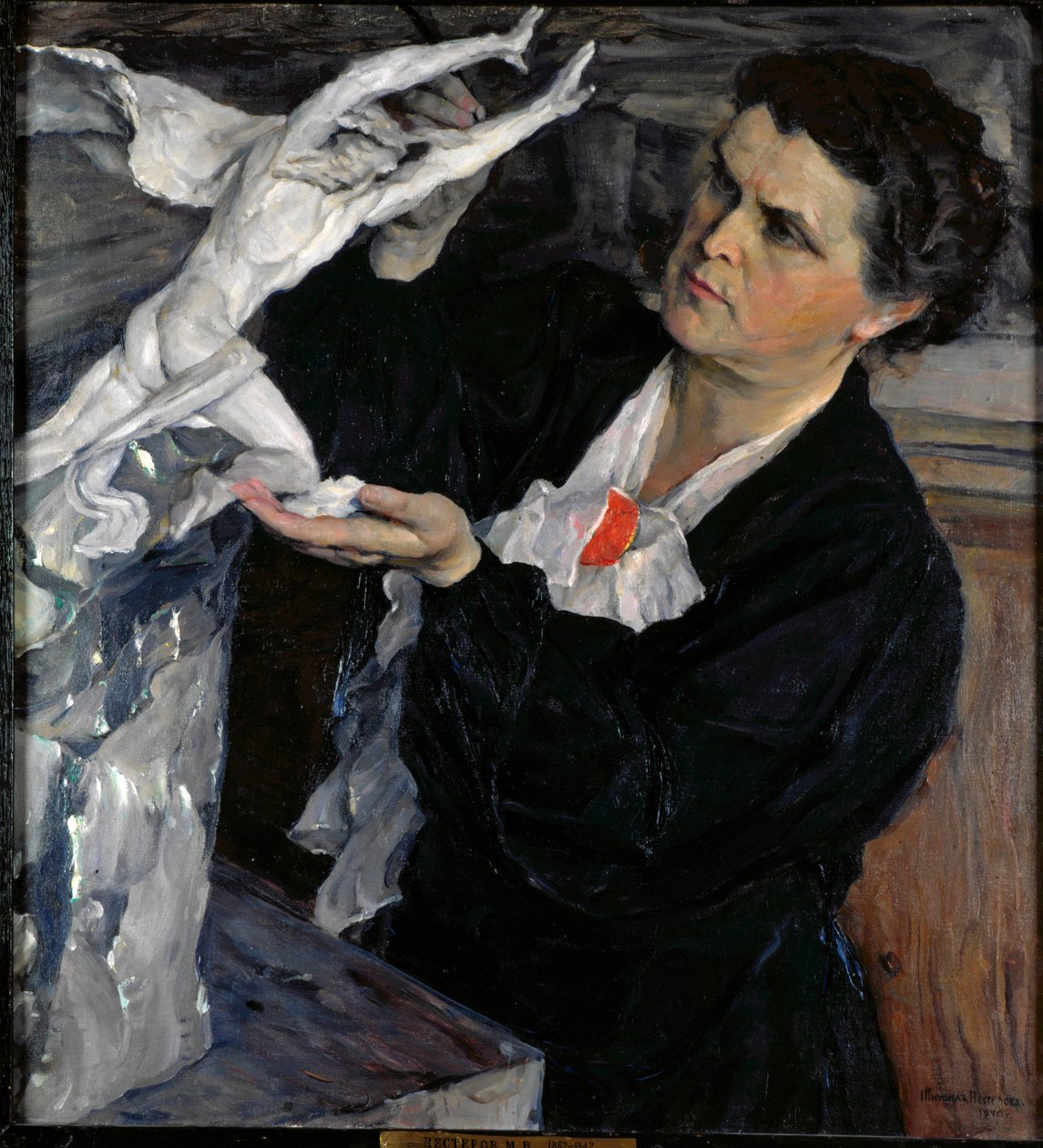 Porträtt av skulptören Vera Mukhina (Mukhina) (1889-1953). Målning av Mikhail Vasylievich Nesterov (1862-1942), olja på duk av Mikhail Vasilievich Nesterov