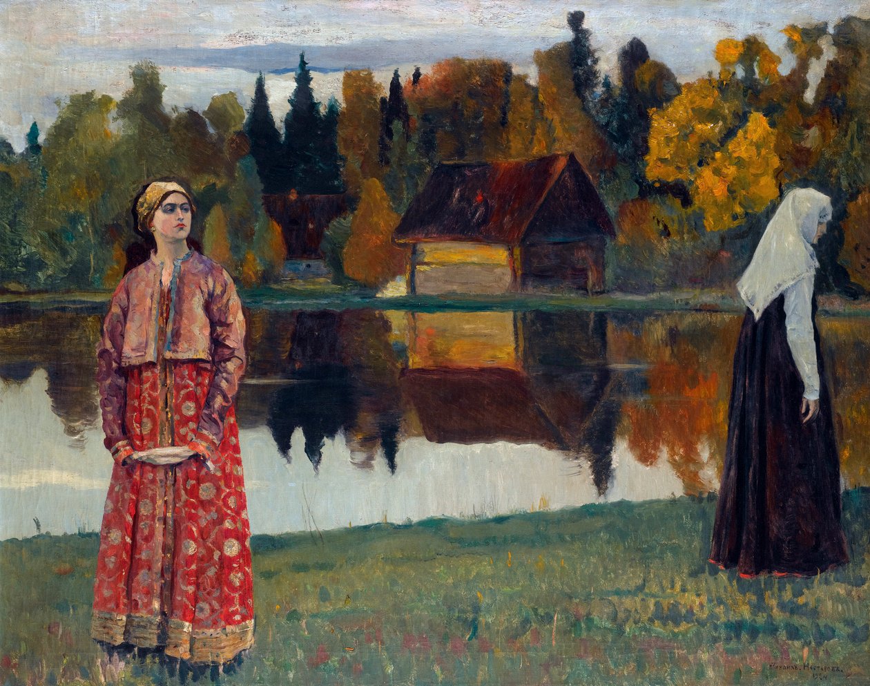 ""Pres du lac"" (vid sjön) Peinture de Mikhail Nesterov (1862-1942) av Mikhail Vasilievich Nesterov