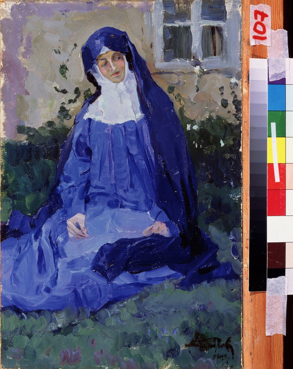 En nunna (A Nun). Verk av Mikhail Vasilyevich Nesterov (1862-1942), olja på kartong av Mikhail Vasilievich Nesterov