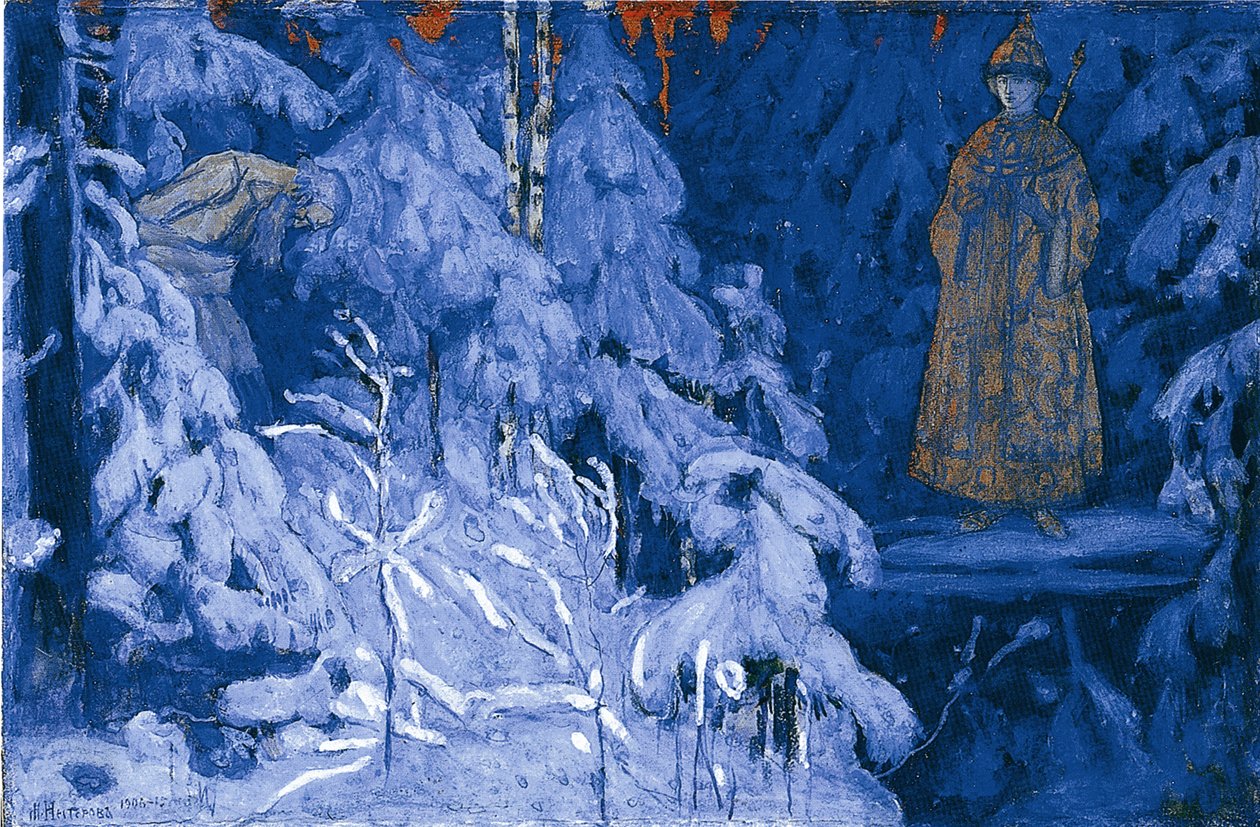 Ivan Susanin får en vision av Mikhail Fyodorovich, 1906 av Mikhail Vasilievich Nesterov