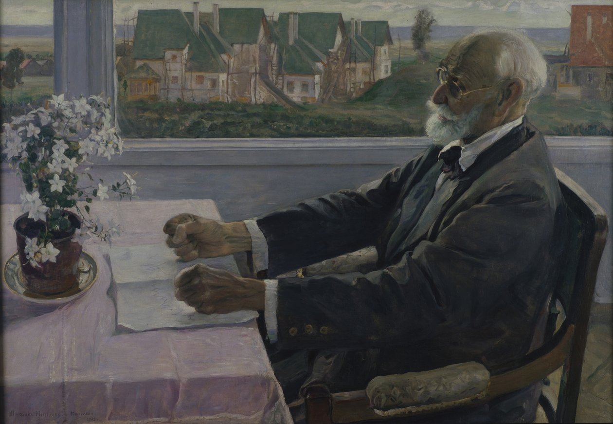 Porträtt av fysiologen, psykologen och läkaren Ivan P. Pavlov 1849-1936, 1935 av Mikhail Vasilievich Nesterov