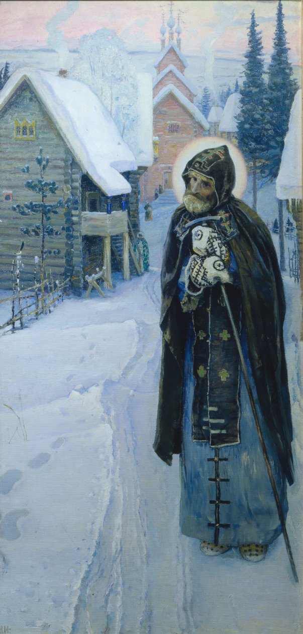 Saint Sergius labors Triptyk, högra delen, 1896 av Mikhail Vasilievich Nesterov