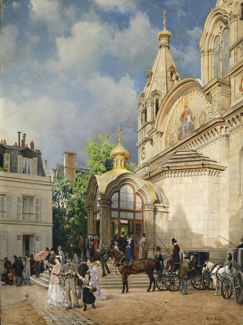 Kommer ut ur en kyrka, 1870-1880-talen av Mikhail Yakovlevich Villie