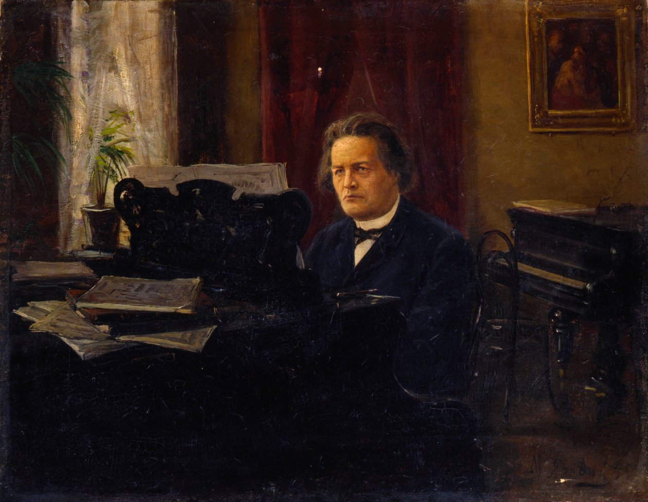 Porträtt av tonsättaren Anton Rubinstein, sent 1800-tal av Mikhail Yarovoy