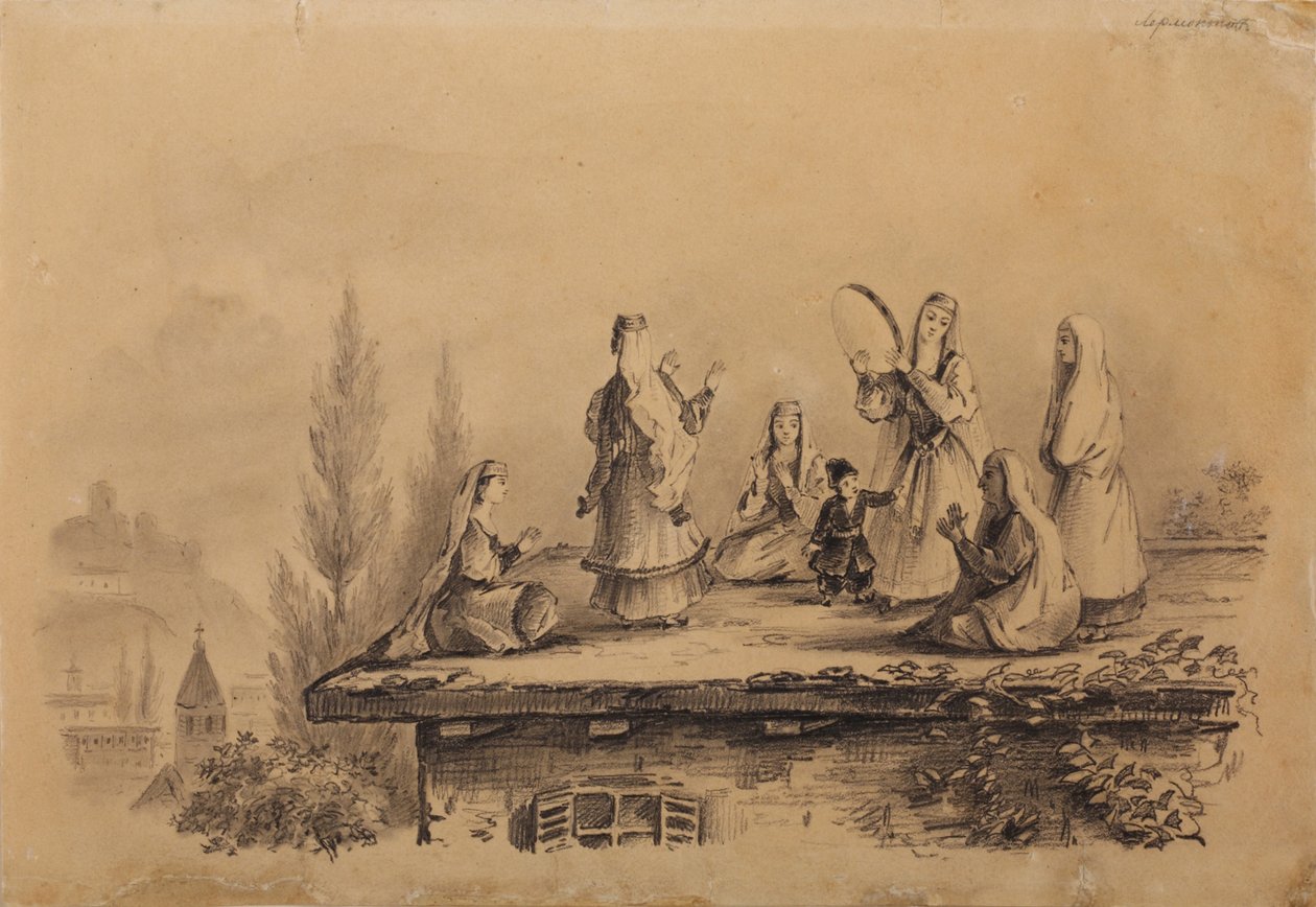 Georgiska kvinnor på taket Lezghinka, 1837 av Mikhail Yuryevich Lermontov