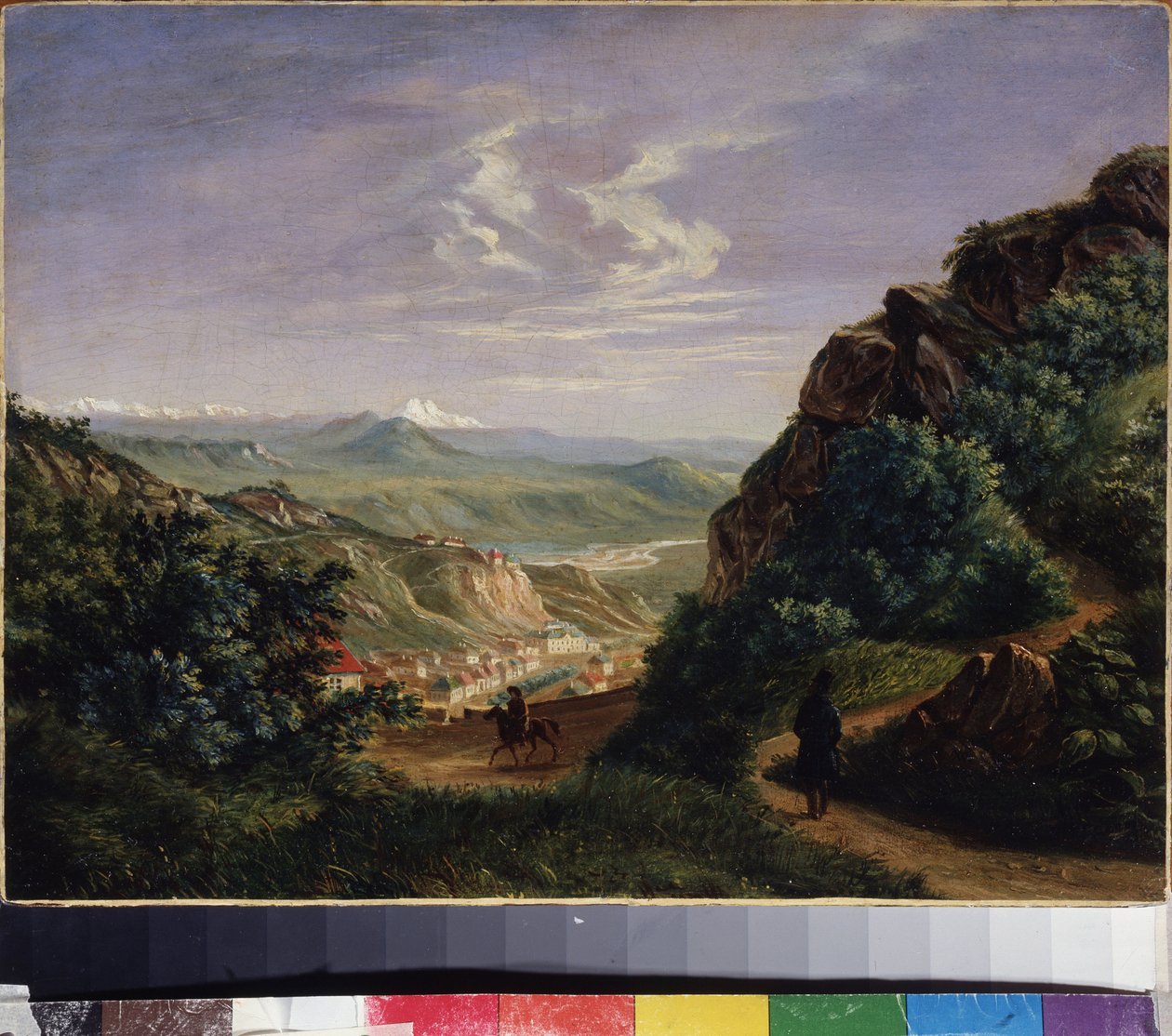 Utsikt över Pyatigorsk, Ryssland (Utsikt över Pyatigorsk). Målning av Mikhail Yuryevich Lermontov (1814-1841), olja på duk av Mikhail Yuryevich Lermontov
