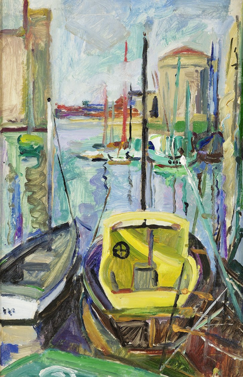 Den gamla hamnen, La Rochelle, ca 1930 (olja på papper på duk) av Mildred Bendall