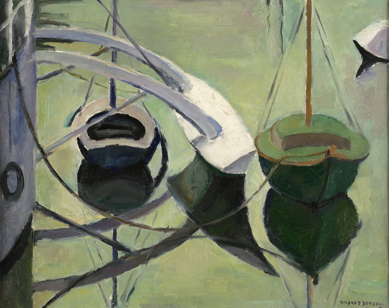 Pendeln och dess reflektion, c.1935 (olja på papper på duk) av Mildred Bendall